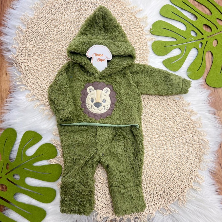 Macacão de Pelinho Sherpa Leão com Capuz - Petutinha